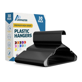 Plastic Clothes Hangers – Heavy Duty Hanger Set, for Organizing Clothes, Dresses, and Coat, Holds Up to 5 lbs, Space-Saving Hangers with Non-Slip Shoulder Grooves