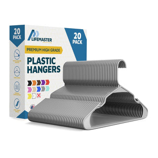 Plastic Clothes Hangers – Heavy Duty Hanger Set, for Organizing Clothes, Dresses, and Coat, Holds Up to 5 lbs, Space-Saving Hangers with Non-Slip Shoulder Grooves