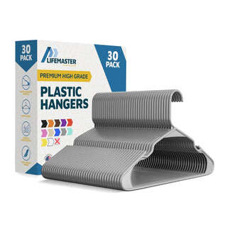 Plastic Clothes Hangers – Heavy Duty Hanger Set, for Organizing Clothes, Dresses, and Coat, Holds Up to 5 lbs, Space-Saving Hangers with Non-Slip Shoulder Grooves