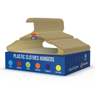 Lifemaster Plastic Clothes Hangers – Heavy Duty Hanger Set, For Organizing Clothes, Dresses, and Coat, Holds Up To 5 lbs, Space-saving Hangers with Non-Slip Shoulder Grooves, Ivory