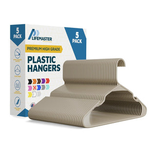 Lifemaster Plastic Clothes Hangers – Heavy Duty Hanger Set, For Organizing Clothes, Dresses, and Coat, Holds Up To 5 lbs, Space-saving Hangers with Non-Slip Shoulder Grooves, Ivory