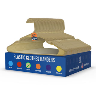Lifemaster Plastic Clothes Hangers – Heavy Duty Hanger Set, For Organizing Clothes, Dresses, and Coat, Holds Up To 5 lbs, Space-saving Hangers with Non-Slip Shoulder Grooves, Ivory