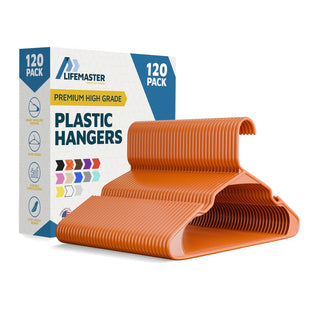 Lifemaster Plastic Clothes Hangers – Heavy Duty Hanger Set, For Organizing Clothes, Dresses, and Coats, Holds Up To 5 lbs, Space-saving Hangers with Non-Slip Shoulder Grooves, Orange