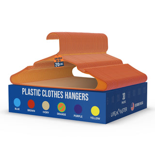 Lifemaster Plastic Clothes Hangers – Heavy Duty Hanger Set, For Organizing Clothes, Dresses, and Coats, Holds Up To 5 lbs, Space-saving Hangers with Non-Slip Shoulder Grooves, Orange