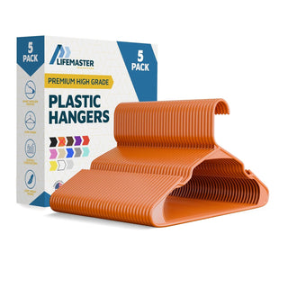 Lifemaster Plastic Clothes Hangers – Heavy Duty Hanger Set, For Organizing Clothes, Dresses, and Coats, Holds Up To 5 lbs, Space-saving Hangers with Non-Slip Shoulder Grooves, Orange