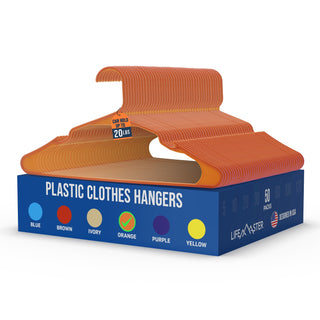 Lifemaster Plastic Clothes Hangers – Heavy Duty Hanger Set, For Organizing Clothes, Dresses, and Coats, Holds Up To 5 lbs, Space-saving Hangers with Non-Slip Shoulder Grooves, Orange