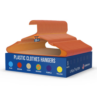 Lifemaster Plastic Clothes Hangers – Heavy Duty Hanger Set, For Organizing Clothes, Dresses, and Coats, Holds Up To 5 lbs, Space-saving Hangers with Non-Slip Shoulder Grooves, Orange
