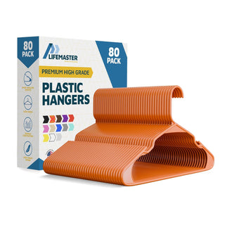 Lifemaster Plastic Clothes Hangers – Heavy Duty Hanger Set, For Organizing Clothes, Dresses, and Coats, Holds Up To 5 lbs, Space-saving Hangers with Non-Slip Shoulder Grooves, Orange
