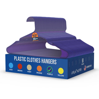 Lifemaster Plastic Clothes Hangers – Heavy Duty Hanger Set, For Organizing Clothes, Dresses, and Coats, Holds Up To 5 lbs, Space-saving Hangers with Non-Slip Shoulder Grooves, Purple