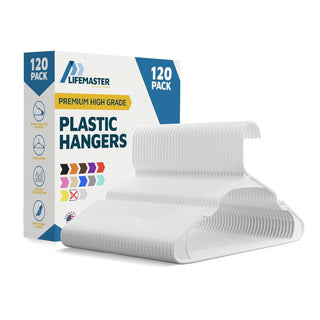 Plastic Clothes Hangers – Heavy Duty Hanger Set, for Organizing Clothes, Dresses, and Coat, Holds Up to 5 lbs, Space-Saving Hangers with Non-Slip Shoulder Grooves
