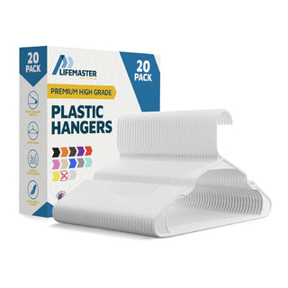 Plastic Clothes Hangers – Heavy Duty Hanger Set, for Organizing Clothes, Dresses, and Coat, Holds Up to 5 lbs, Space-Saving Hangers with Non-Slip Shoulder Grooves