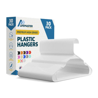 Plastic Clothes Hangers – Heavy Duty Hanger Set, for Organizing Clothes, Dresses, and Coat, Holds Up to 5 lbs, Space-Saving Hangers with Non-Slip Shoulder Grooves