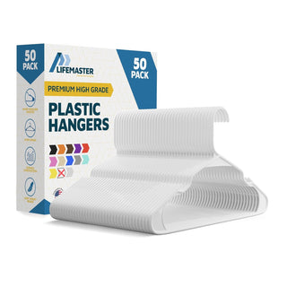 Plastic Clothes Hangers – Heavy Duty Hanger Set, for Organizing Clothes, Dresses, and Coat, Holds Up to 5 lbs, Space-Saving Hangers with Non-Slip Shoulder Grooves