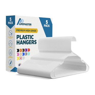 Plastic Clothes Hangers – Heavy Duty Hanger Set, for Organizing Clothes, Dresses, and Coat, Holds Up to 5 lbs, Space-Saving Hangers with Non-Slip Shoulder Grooves