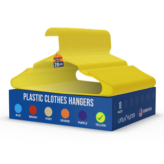 Lifemaster Plastic Clothes Hangers – Heavy Duty Hanger Set, For Organizing Clothes, Dresses, and Coats, Holds Up To 5 lbs, Space-saving Hangers with Non-Slip Shoulder Grooves, Yellow