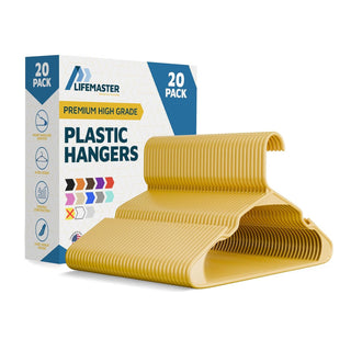 Lifemaster Plastic Clothes Hangers – Heavy Duty Hanger Set, For Organizing Clothes, Dresses, and Coats, Holds Up To 5 lbs, Space-saving Hangers with Non-Slip Shoulder Grooves, Yellow
