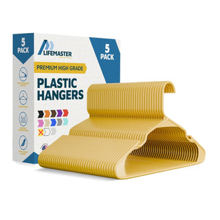Lifemaster Plastic Clothes Hangers – Heavy Duty Hanger Set, For Organizing Clothes, Dresses, and Coats, Holds Up To 5 lbs, Space-saving Hangers with Non-Slip Shoulder Grooves, Yellow