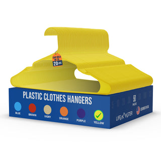 Lifemaster Plastic Clothes Hangers – Heavy Duty Hanger Set, For Organizing Clothes, Dresses, and Coats, Holds Up To 5 lbs, Space-saving Hangers with Non-Slip Shoulder Grooves, Yellow