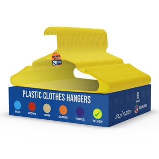 Lifemaster Plastic Clothes Hangers – Heavy Duty Hanger Set, For Organizing Clothes, Dresses, and Coats, Holds Up To 5 lbs, Space-saving Hangers with Non-Slip Shoulder Grooves, Yellow