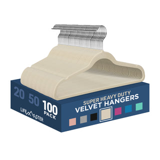 Velvet Non-Slip Hangers - Coat Hanger Set with 360° Swivel Hook, Space-Saving, Sleek Design, Keep Closet Organized, Smooth Velvet Finish, Lightweight Construction - Ivory