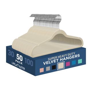 Velvet Non-Slip Hangers - Coat Hanger Set with 360° Swivel Hook, Space-Saving, Sleek Design, Keep Closet Organized, Smooth Velvet Finish, Lightweight Construction - Ivory