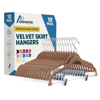 Lifemaster Velvet Skirt Hangers – With Adjustable Clips, 360 Degree Swivel Hook, and Non-Slip Shoulder Notch, Holds Up To 10 lbs, For Organizing Skirt, Pants, Dress, and Clothes