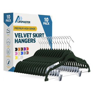 Lifemaster Velvet Skirt Hangers – With Adjustable Clips, 360 Degree Swivel Hook, and Non-Slip Shoulder Notch, Holds Up To 10 lbs, For Organizing Skirt, Pants, Dress, and Clothes