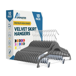 Velvet Skirt Hangers – with Adjustable Clips, 360 Degree Swivel Hook, and Non-Slip Shoulder Notch, Holds Up to 5 lbs, for Organizing Skirt, Pants, Dress, and Clothes, Gray