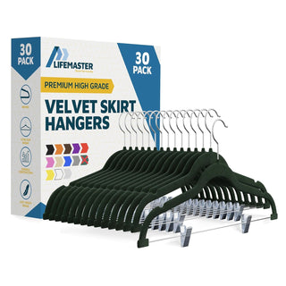 Lifemaster Velvet Skirt Hangers – With Adjustable Clips, 360 Degree Swivel Hook, and Non-Slip Shoulder Notch, Holds Up To 10 lbs, For Organizing Skirt, Pants, Dress, and Clothes