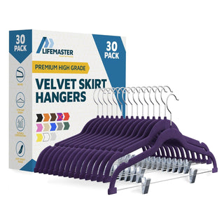 Lifemaster Velvet Skirt Hangers – With Adjustable Clips, 360 Degree Swivel Hook, and Non-Slip Shoulder Notch, Holds Up To 10 lbs, For Organizing Skirt, Pants, Dress, and Clothes