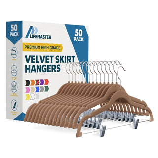 Lifemaster Velvet Skirt Hangers – With Adjustable Clips, 360 Degree Swivel Hook, and Non-Slip Shoulder Notch, Holds Up To 10 lbs, For Organizing Skirt, Pants, Dress, and Clothes