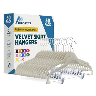 Lifemaster Velvet Skirt Hangers – With Adjustable Clips, 360 Degree Swivel Hook, and Non-Slip Shoulder Notch, Holds Up To 10 lbs, For Organizing Skirt, Pants, Dress, and Clothes