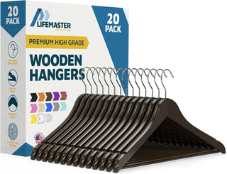 Lifemaster Wooden Hanger Set - Non-Slip Versatile Closet Space-Saving Hanger Set for Suit, Coat, Camisole, Jacket, Pants, and Dresses with 360° Swivel Hook - Vintage