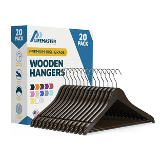 Lifemaster Wooden Hanger Set - Non-Slip Versatile Closet Space-Saving Hanger Set for Suit, Coat, Camisole, Jacket, Pants, and Dresses with 360° Swivel Hook - Vintage
