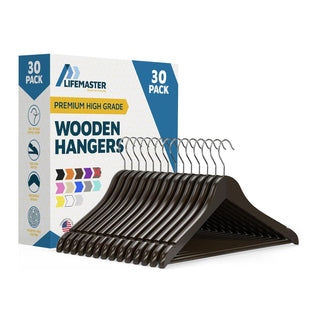 Lifemaster Wooden Hanger Set - Non-Slip Versatile Closet Space-Saving Hanger Set for Suit, Coat, Camisole, Jacket, Pants, and Dresses with 360° Swivel Hook - Vintage