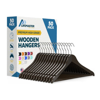 Lifemaster Wooden Hanger Set - Non-Slip Versatile Closet Space-Saving Hanger Set for Suit, Coat, Camisole, Jacket, Pants, and Dresses with 360° Swivel Hook - Black