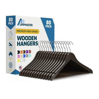Lifemaster Wooden Hanger Set - Non-Slip Versatile Closet Space-Saving Hanger Set for Suit, Coat, Camisole, Jacket, Pants, and Dresses with 360° Swivel Hook - Vintage