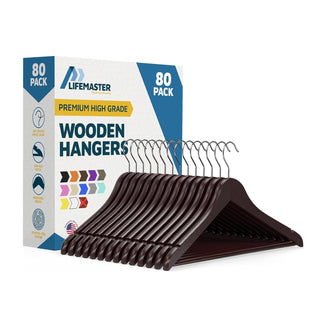 Lifemaster Wooden Hanger Set -  Non-Slip Versatile Closet Space-Saving Hanger Set for Suit, Coat, Camisole, Jacket, Pants, and Dresses with 360° Swivel Hook - Cherry