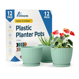 6-Inch Plant Pots with Drainage & Saucers, Indoor & Outdoor Planters for Houseplants, Herbs, and Flowers, Durable & Weatherproof Material, Stackable, Lightweight, Minimalist Design