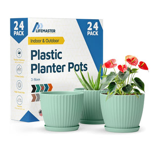 6-Inch Plant Pots with Drainage & Saucers, Indoor & Outdoor Planters for Houseplants, Herbs, and Flowers, Durable & Weatherproof Material, Stackable, Lightweight, Minimalist Design