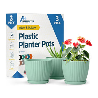 6-Inch Plant Pots with Drainage & Saucers, Indoor & Outdoor Planters for Houseplants, Herbs, and Flowers, Durable & Weatherproof Material, Stackable, Lightweight, Minimalist Design