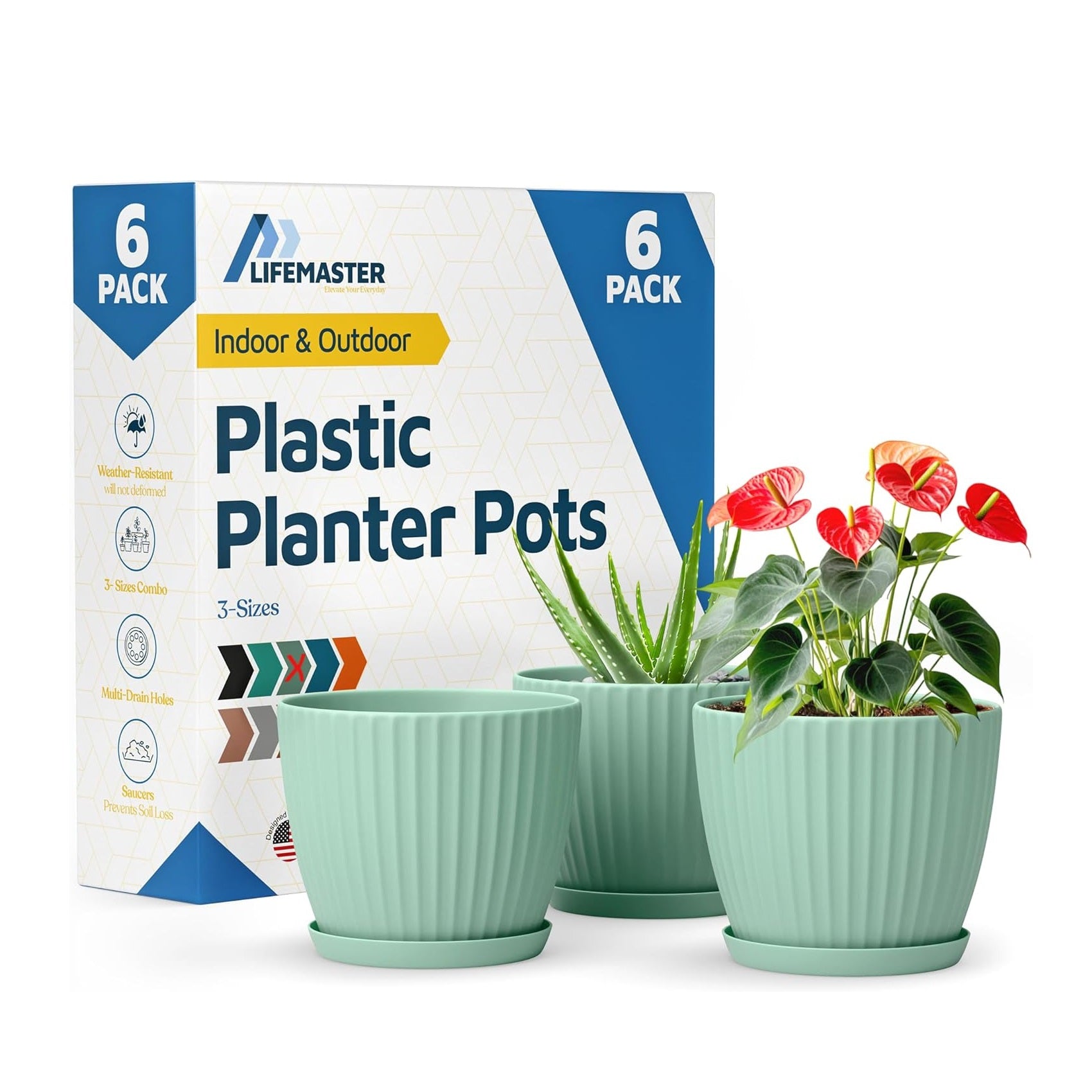 house plant saucers 6-Inch Plant Pots with Drainage & Saucers, Indoor & Outdoor Planters f – Life Master