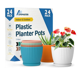 6-Inch Plant Pots with Drainage & Saucers, Indoor & Outdoor Planters for Houseplants, Herbs, and Flowers, Durable & Weatherproof Material, Stackable, Lightweight, Minimalist Design