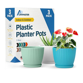6-Inch Plant Pots with Drainage & Saucers, Indoor & Outdoor Planters for Houseplants, Herbs, and Flowers, Durable & Weatherproof Material, Stackable, Lightweight, Minimalist Design