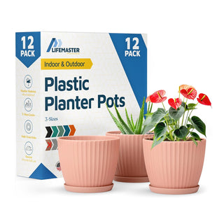 6-Inch Plant Pots with Drainage & Saucers, Indoor & Outdoor Planters for Houseplants, Herbs, and Flowers, Durable & Weatherproof Material, Stackable, Lightweight, Minimalist Design