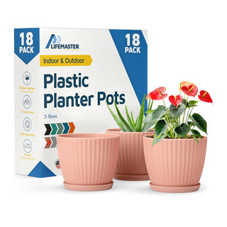 6-Inch Plant Pots with Drainage & Saucers, Indoor & Outdoor Planters for Houseplants, Herbs, and Flowers, Durable & Weatherproof Material, Stackable, Lightweight, Minimalist Design