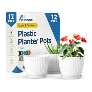 6-Inch Plant Pots with Drainage & Saucers, Indoor & Outdoor Planters for Houseplants, Herbs, and Flowers, Durable & Weatherproof Material, Stackable, Lightweight, Minimalist Design