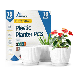 6-Inch Plant Pots with Drainage & Saucers, Indoor & Outdoor Planters for Houseplants, Herbs, and Flowers, Durable & Weatherproof Material, Stackable, Lightweight, Minimalist Design