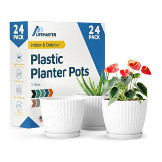 6-Inch Plant Pots with Drainage & Saucers, Indoor & Outdoor Planters for Houseplants, Herbs, and Flowers, Durable & Weatherproof Material, Stackable, Lightweight, Minimalist Design