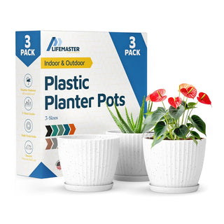 6-Inch Plant Pots with Drainage & Saucers, Indoor & Outdoor Planters for Houseplants, Herbs, and Flowers, Durable & Weatherproof Material, Stackable, Lightweight, Minimalist Design